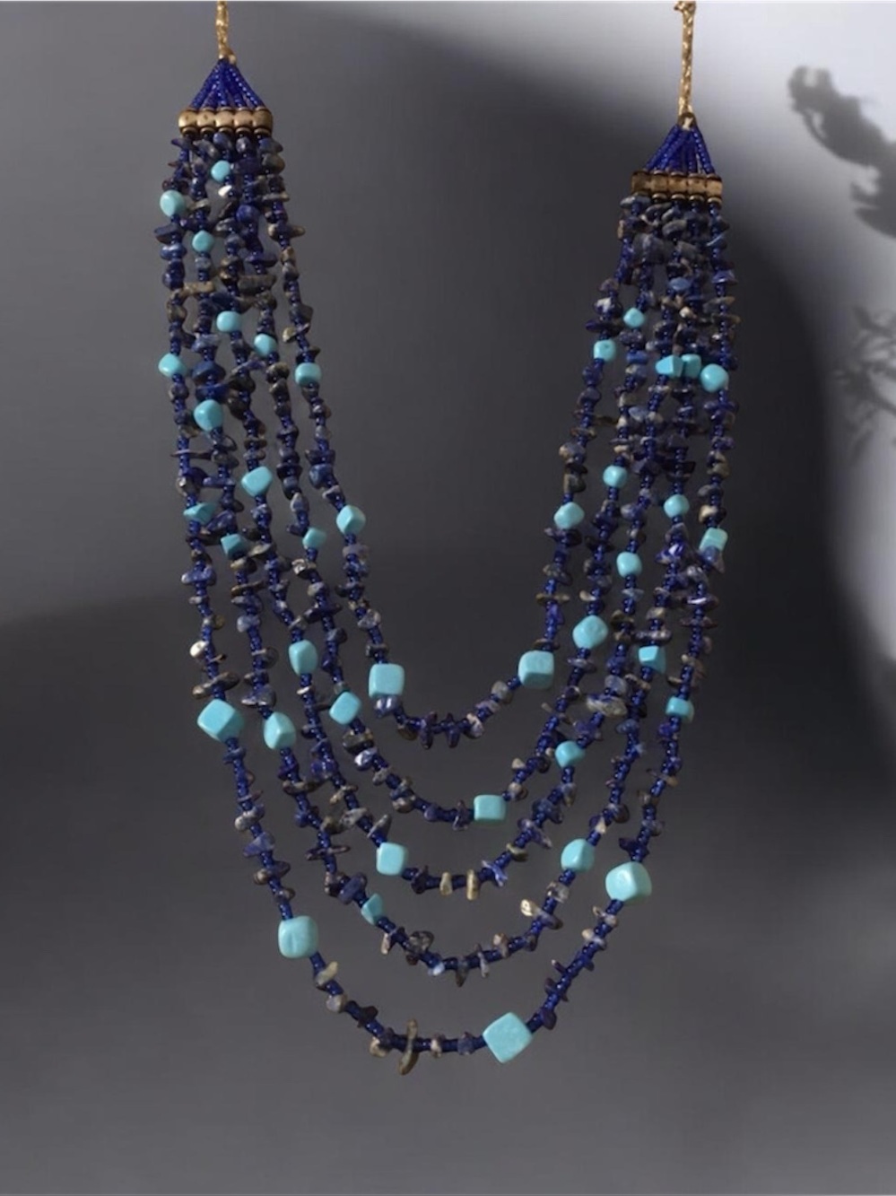 Multi strand sodalite turquoise bead necklace